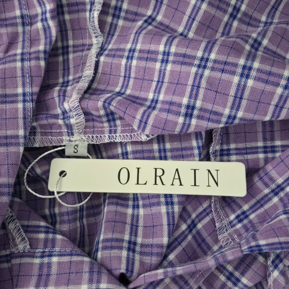 NWT | OLRAIN Purple Plaid Hooded Button-Down Shirt | Drawstring | S - Picture 3 of 5